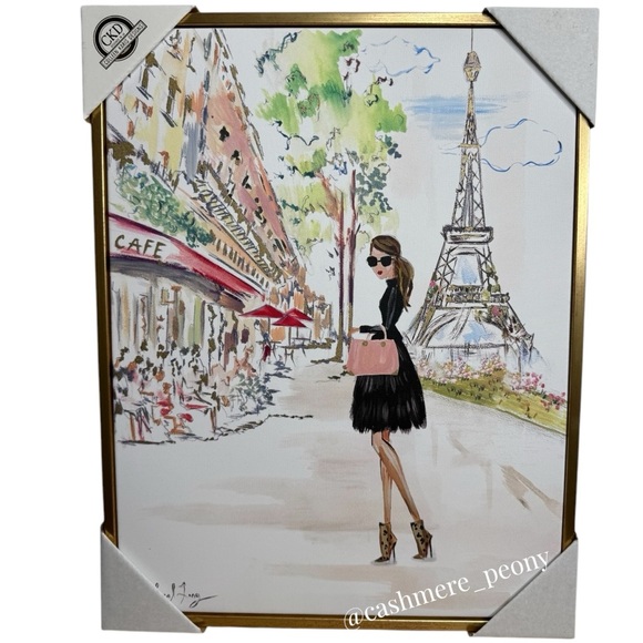 CKD Girl in Paris Eiffel Tower Cafe Printed Canvas Art - Picture 1 of 7